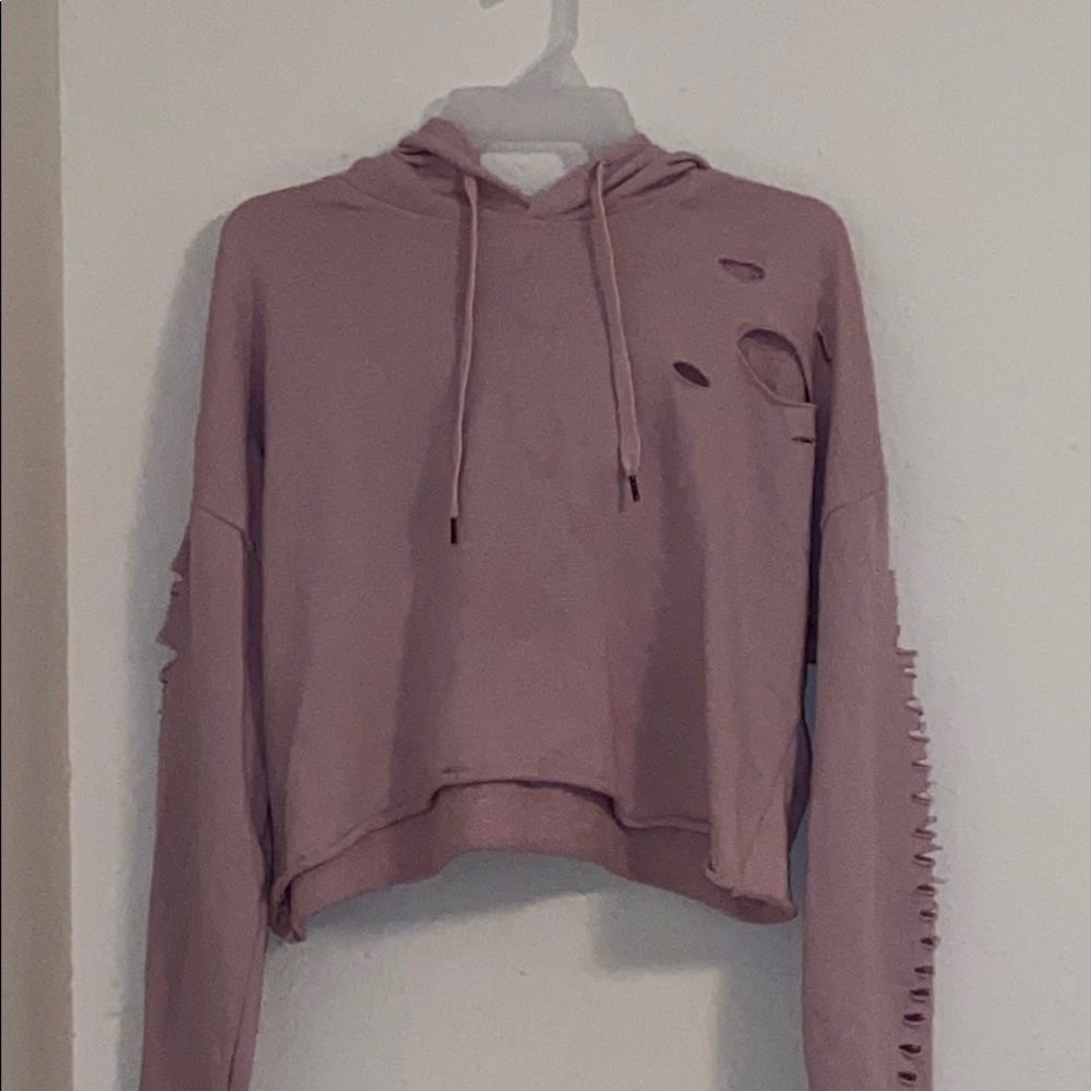 Cropped distressed hoodie